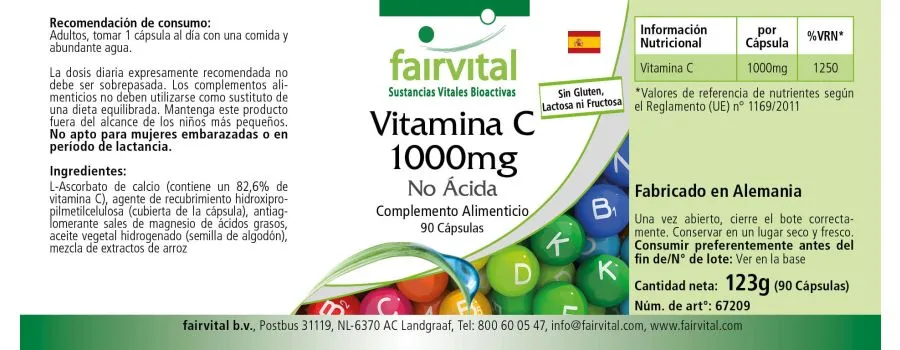 Vitamin C 1000mg gepuffert - 90 Kapseln - für Immunsystem, Kollagenbildung uvm. | Fairvital