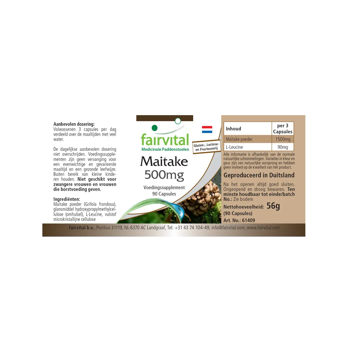 Maitake 500mg - 90 Kapseln - Grifola frondosa - Hochdosiert und Vegan | Fairvital