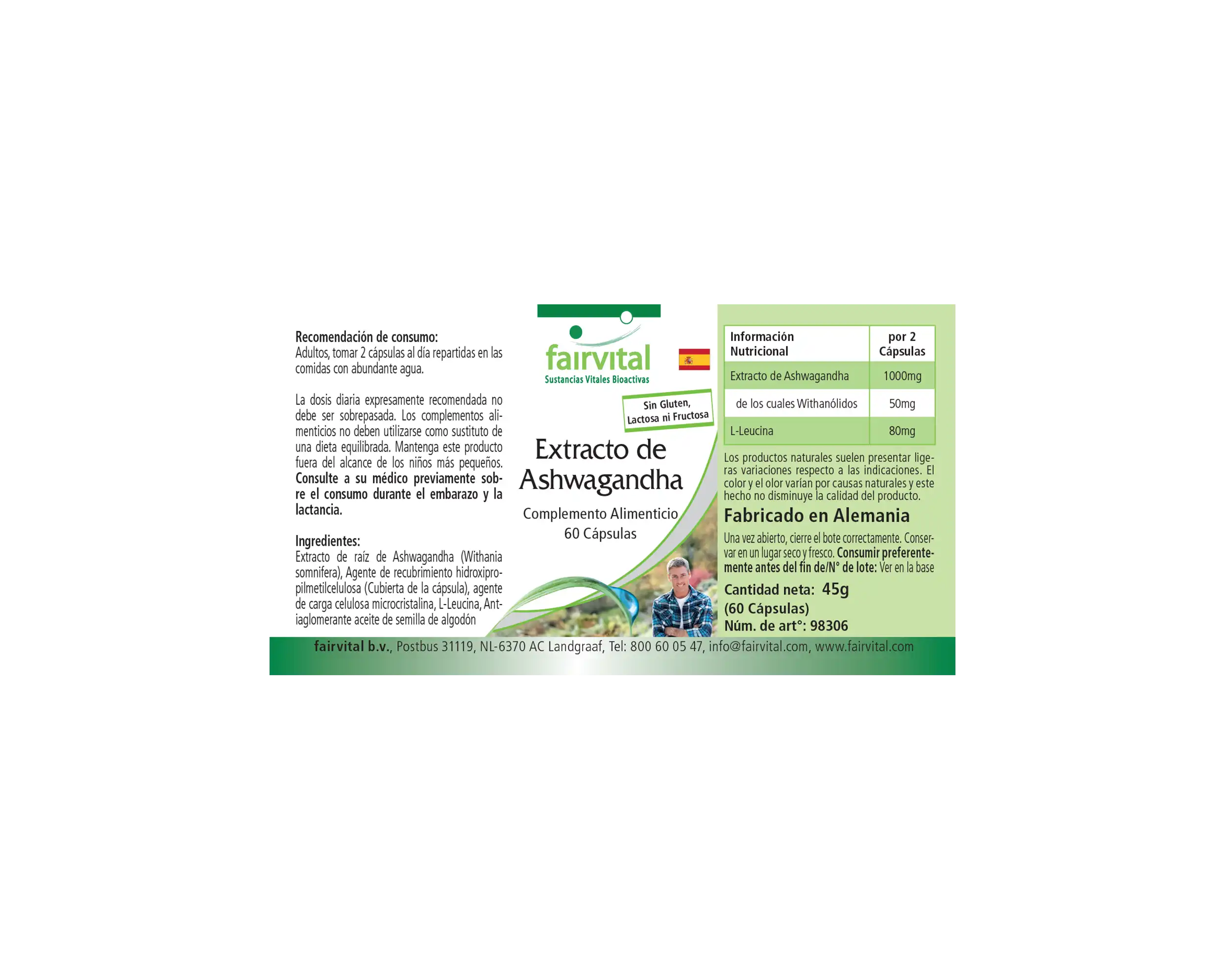 Ashwagandha Extrakt - 60 Kapseln  - Hochdosiert und Vegan | Fairvital