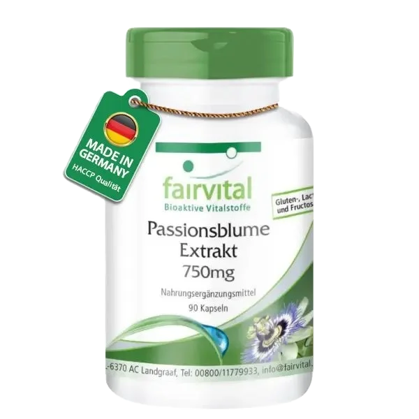 Passionsblume Kapseln Extrakt 750mg - 90 Kapseln-standardisiert auf 2% Flavone-Vegan | Fairvital