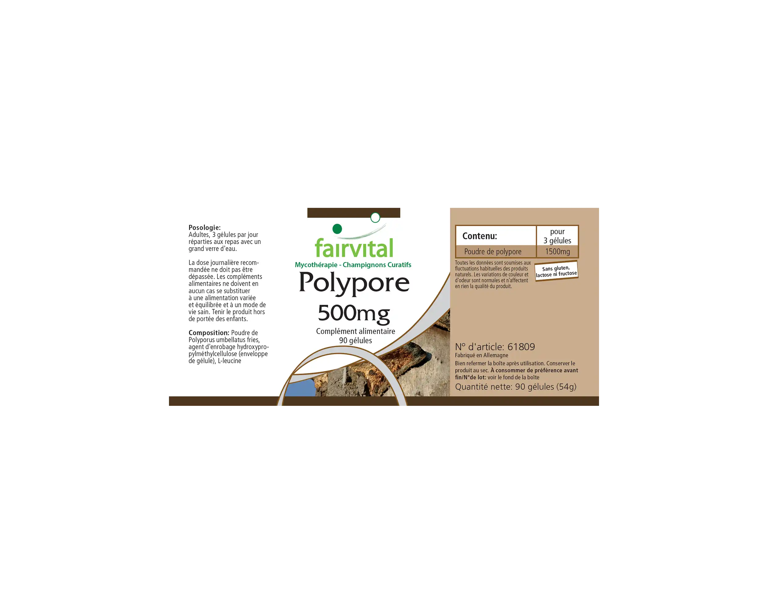 Polyporus 500mg - 90 Kapseln - Polyporus umbellatus - 30% Polysaccharide - Hochdosiert und Vegan | Fairvital