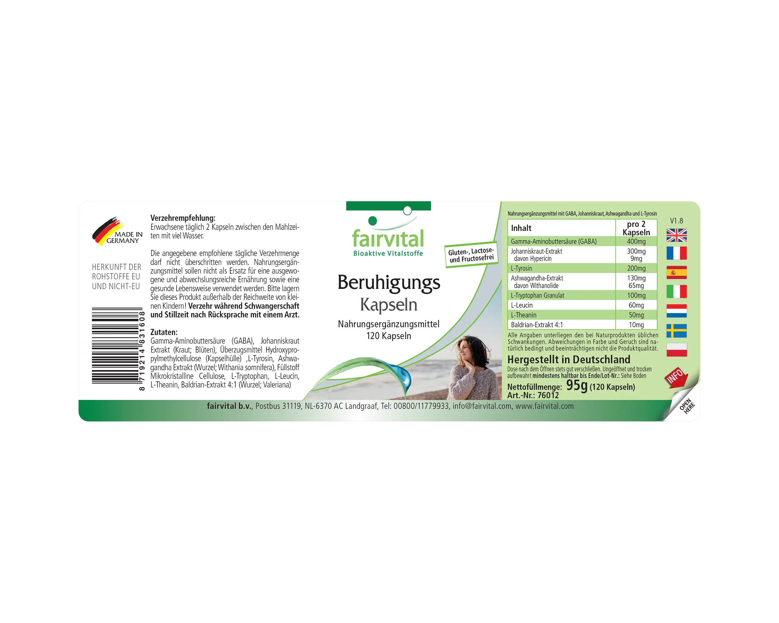Beruhigungs Kapseln - 120 Kapseln - mit Gaba, Ashwagandha, Baldrian uvm. - Vegan | Fairvital