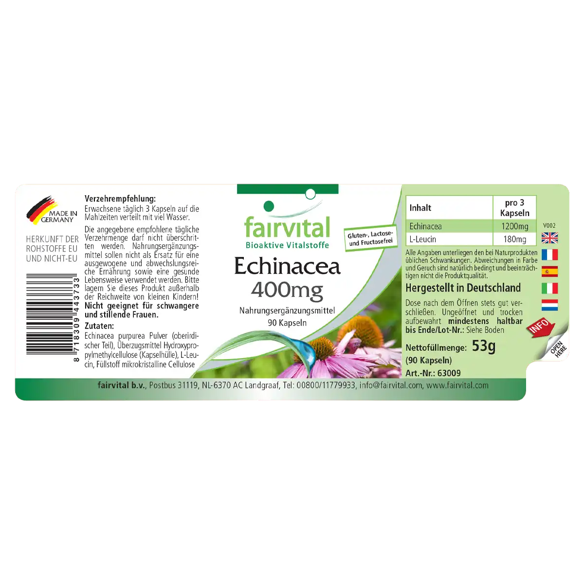 Echinacea 400mg - 90 Kapseln - Hochdosiert und Vegan | Fairvital