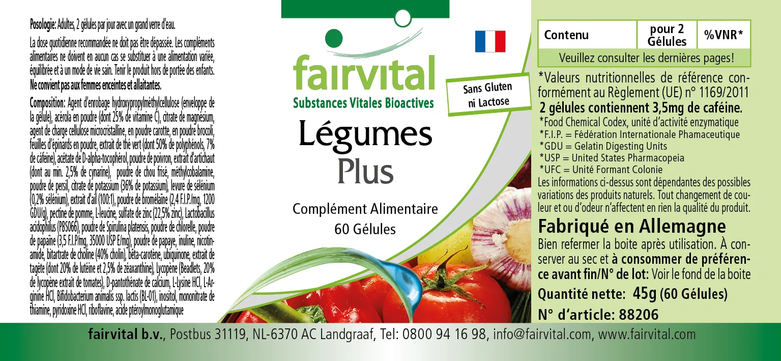 Gemüse Plus - 60 Kapseln - mit Cholin Zink uvm.- für Leberfunktion, Fettstoffwechsel, Immunsystem uvm. | Fairvital