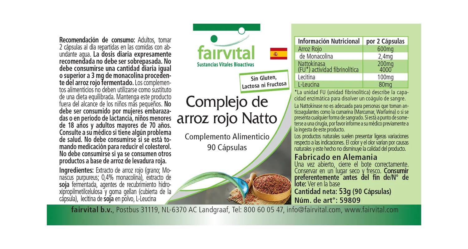 Natto Roter Reis Komplex  - 90 Kapseln - mit Monacolin K und Nattokinase - Vegan | Fairvital