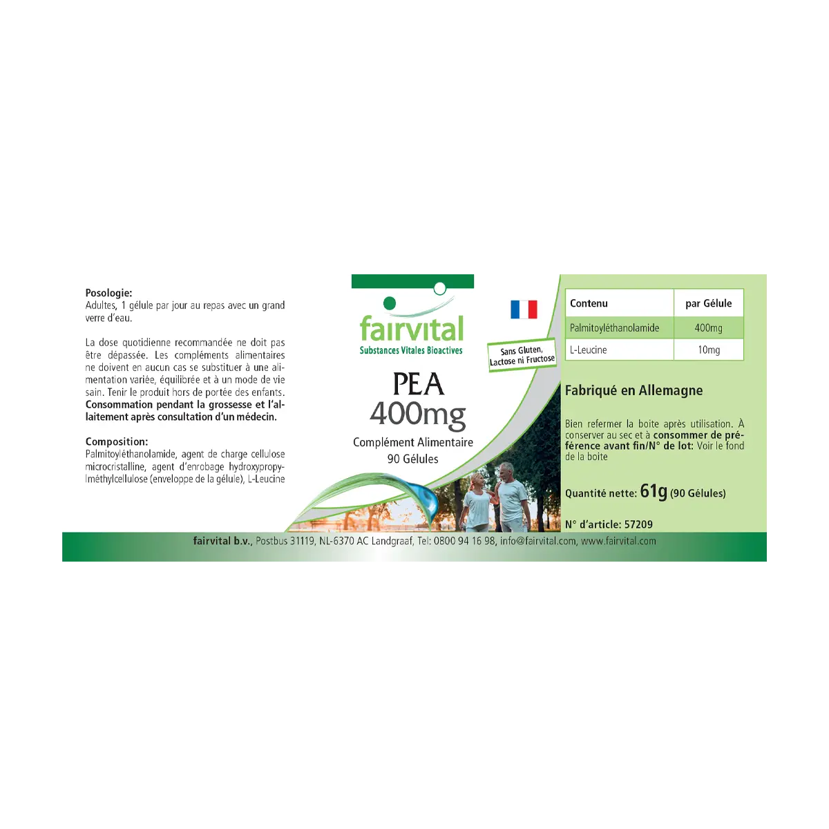 PEA 400mg - 90 Kapseln - Palmitoylethanolamid - Vegan | Fairvital