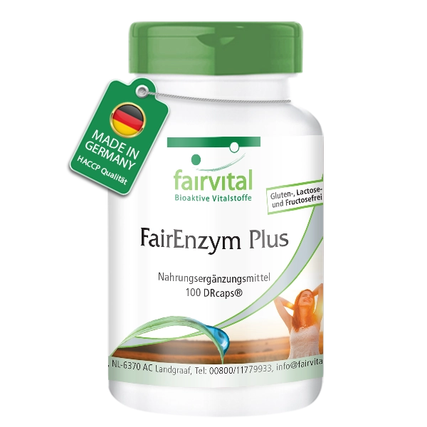 FairEnzym Plus - 100 DRCaps™ - Multi Enzym Komplex - mit Rutosid, Bromelain, Trypsin & Chymotrypsin - Hochdosiert | Fairvital