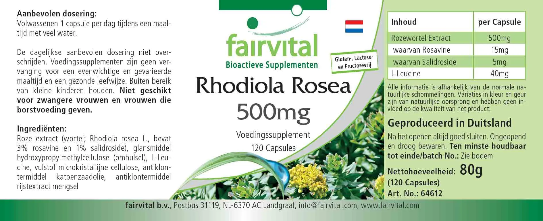 Rhodiola Rosea 500mg - 120 Kapseln - Rosenwurz Wurzel Extrakt - Hochdosiert und Vegan | Fairvital