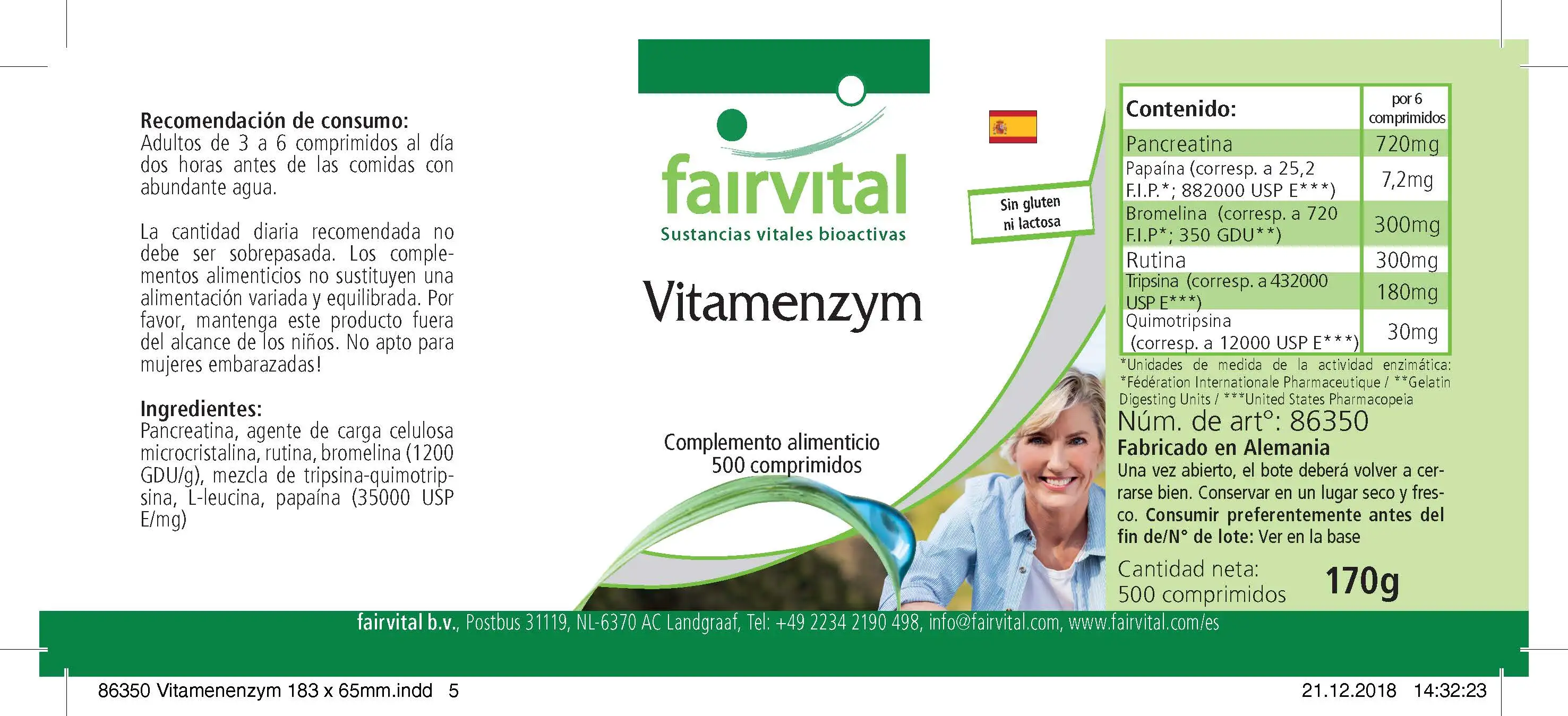 Vitamenzym - 500 Tabletten - mit Pankreatin, Papain, Bromelain, Rutin, Trypsin uvm. | Fairvital