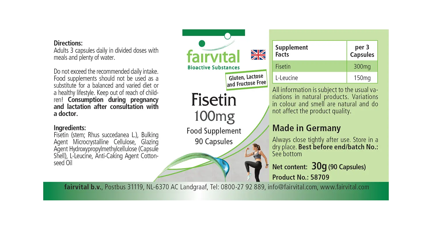 Fisetin 100mg - 90 Kapseln - aus japanischem Wachsbaum - Hochdosiert und Vegan | Fairvital Fisetin 100mg - 90 Kapseln - aus japanischem Wachsbaum - Hochdosiert und Vegan | Fairvital