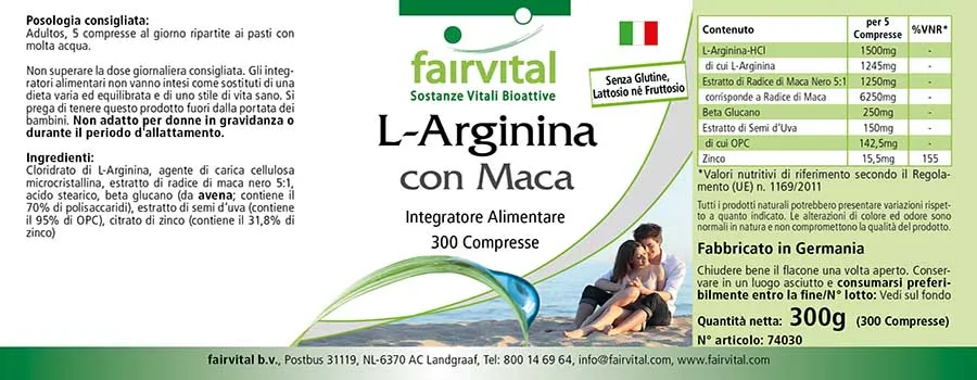 L-Arginin mit Maca - 300 Tabletten - mit Zink - für Immunsystem, Haar, Sehkraft uvm. - Vegan | Fairvital