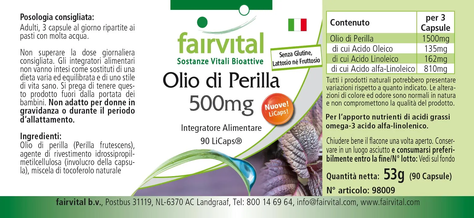 Perilla-Öl 500mg - HOCHDOSIERT - VEGAN - 90 LiCaps® | Fairvital