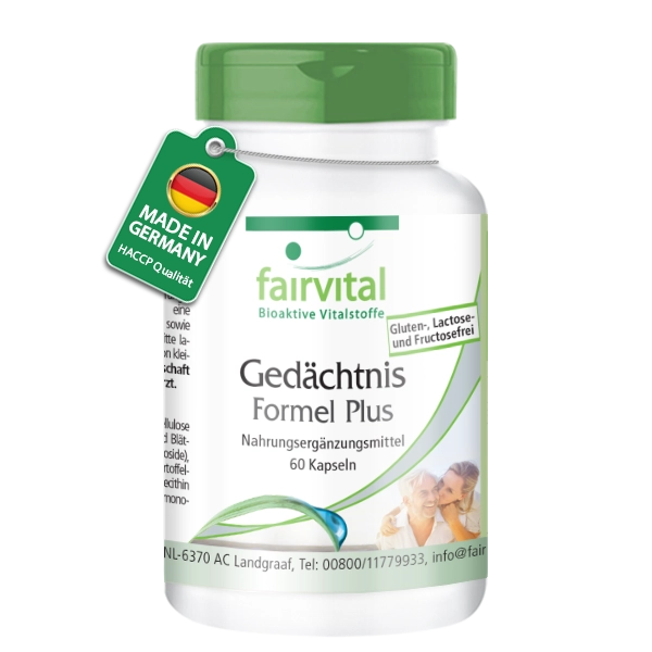Gedächtnis Formel Plus - 60 Kapseln - mit Brahmi (Bacopa Monnieri), Ginkgo uvm. - Hochdosiert und Vegan | Fairvital