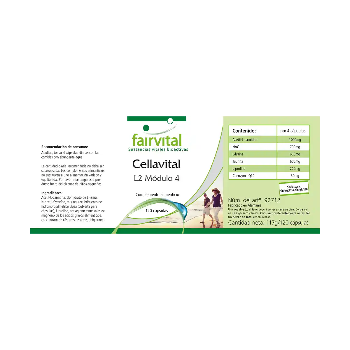 Cellavital - 120 Kapseln -  mit Acetyl-L-Carnitin, Taurin, Q10 und mehr - Hochdosiert und Vegan | Fairvital