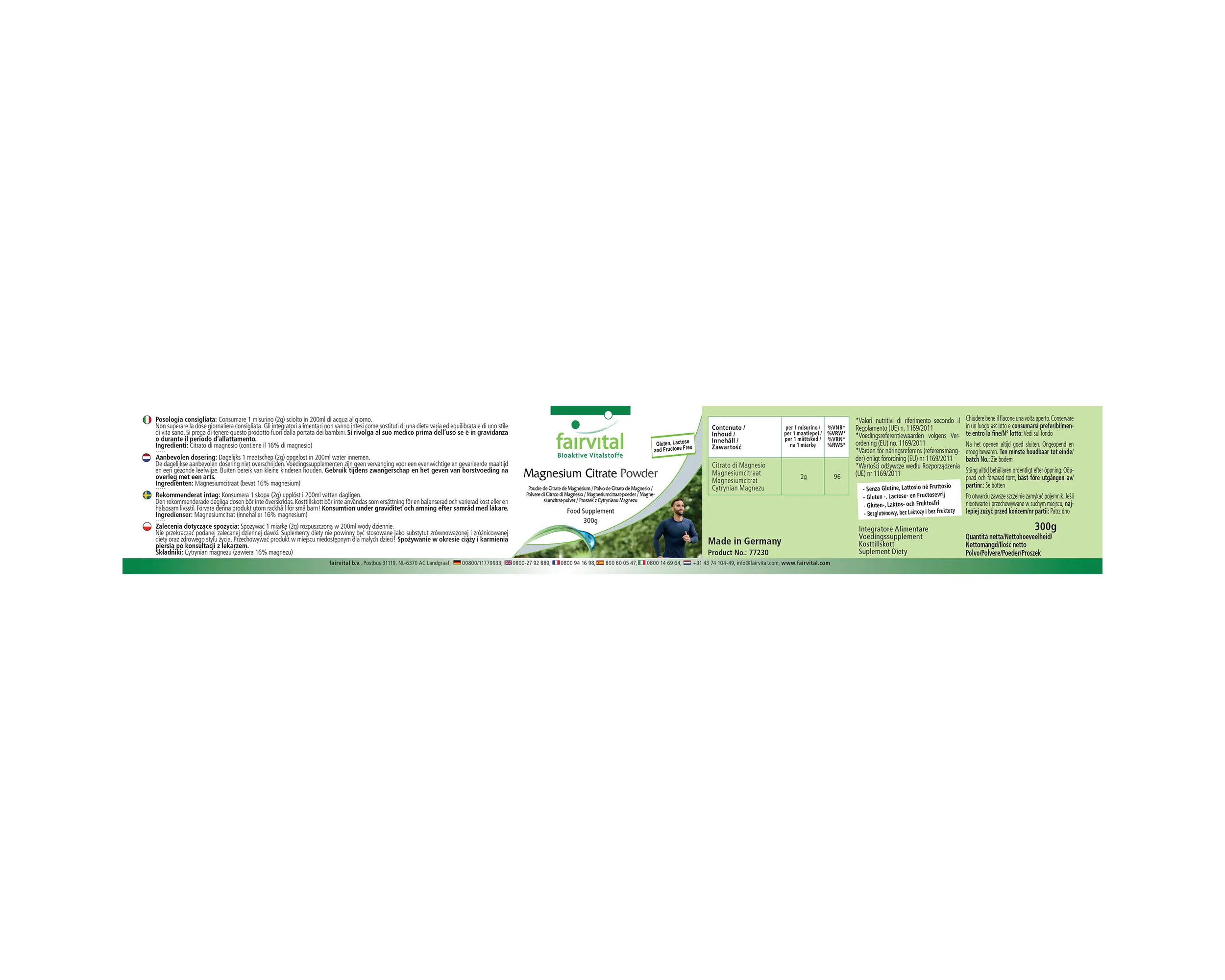 Magnesiumcitrat Pulver - 300g - ideal für Sportler - Hoch bioverfügbar - Vegan | Fairvital