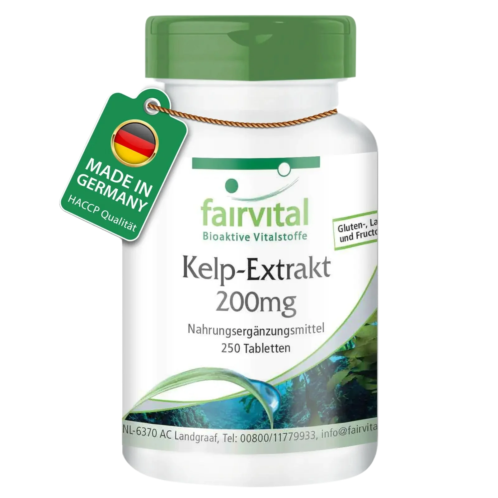 Kelp-Extrakt 200mg – 250 Tabletten – natürliches Jod - für Schilddrüse, Haut, Nervensystem uvm. | Fairvital Kelp-Extrakt 200mg – 250 Tabletten – natürliches Jod - für Schilddrüse, Haut, Nervensystem uvm. | Fairvital
