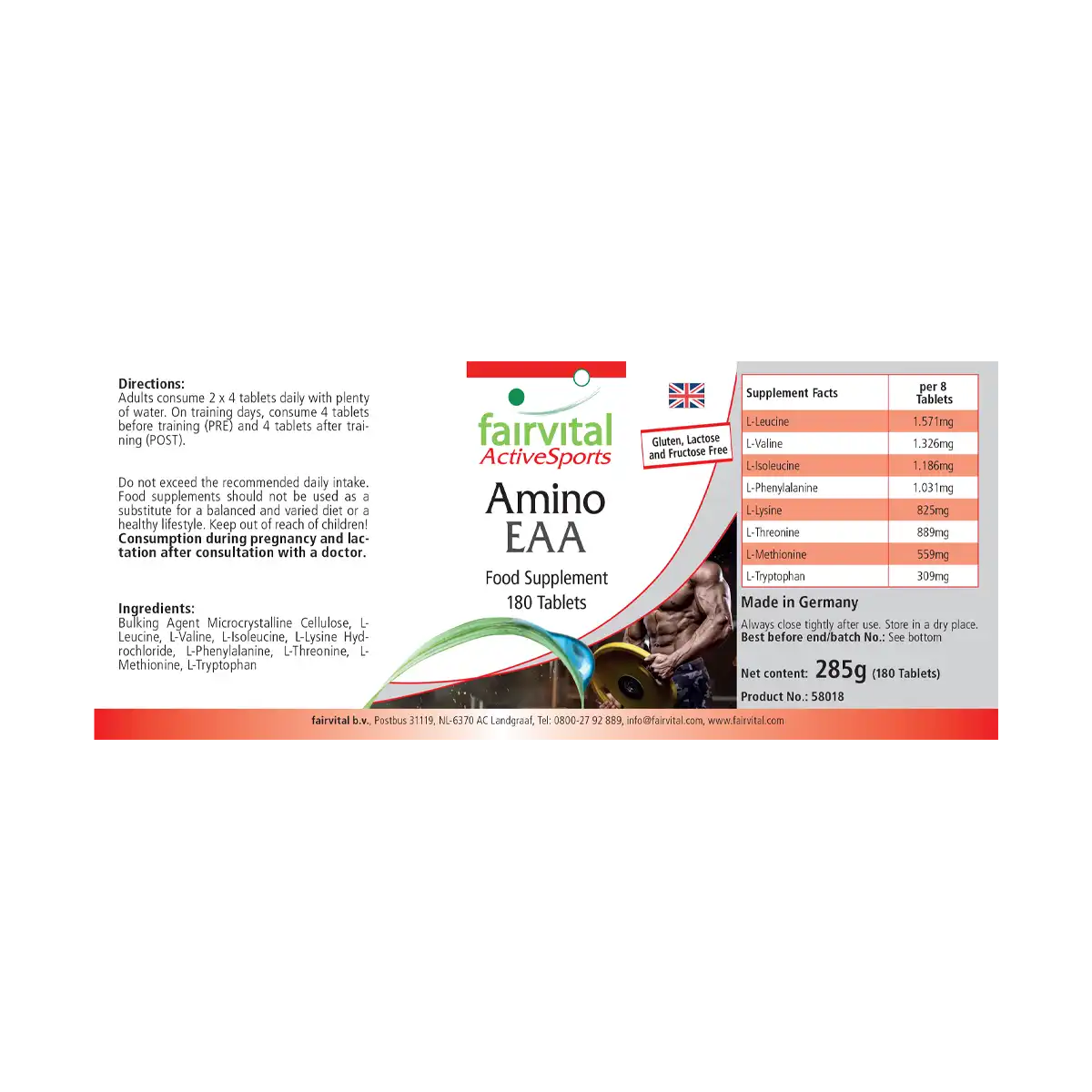 Amino EAA - 180 Tabletten - Mehr als 7500mg essenzielle Aminosäuren - Hochdosiert und Vegan | Fairvital