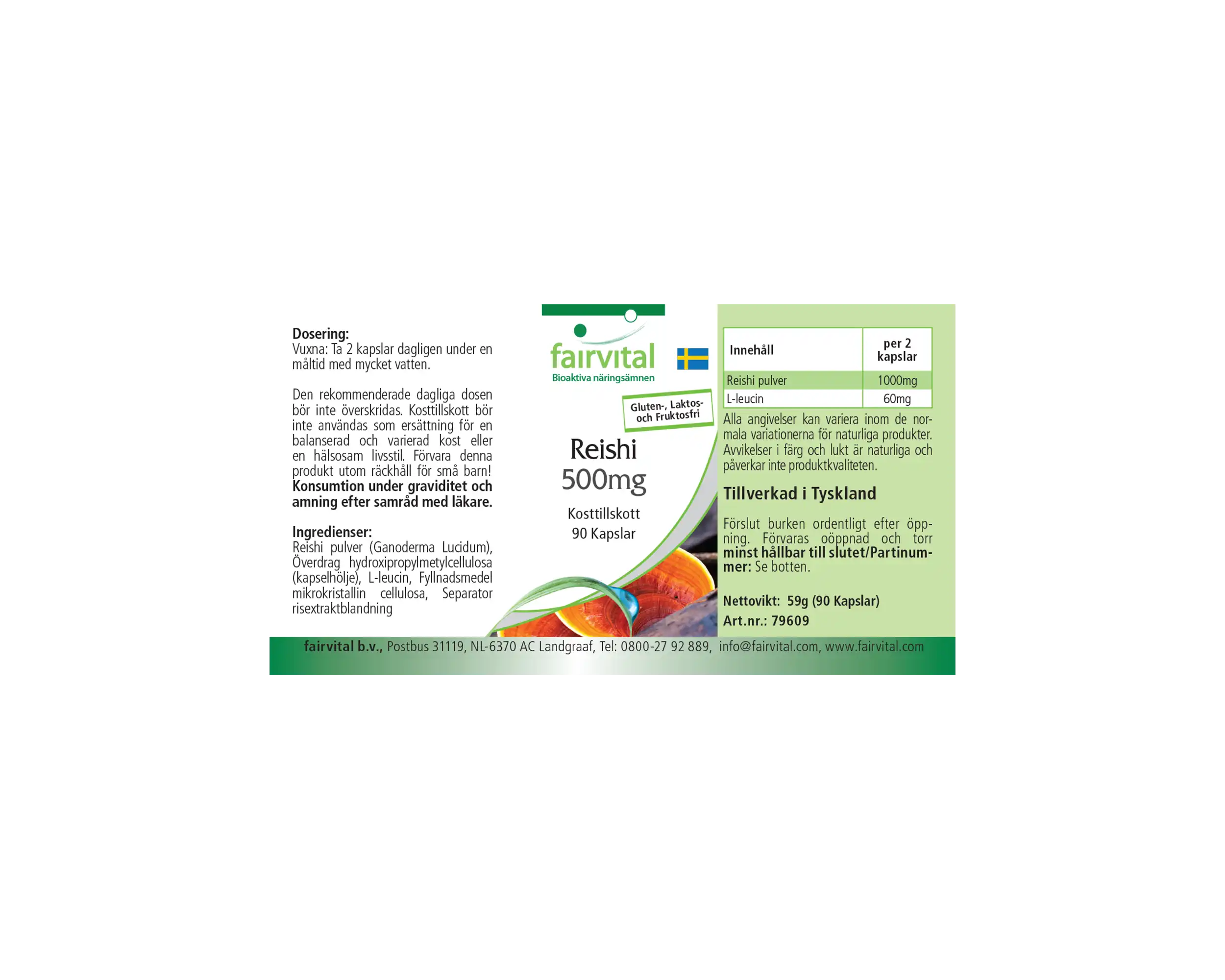 Reishi 500mg - 90 Kapseln - Ganoderma lucidum Pilzpulver - Hochdosiert und Vegan | Fairvital