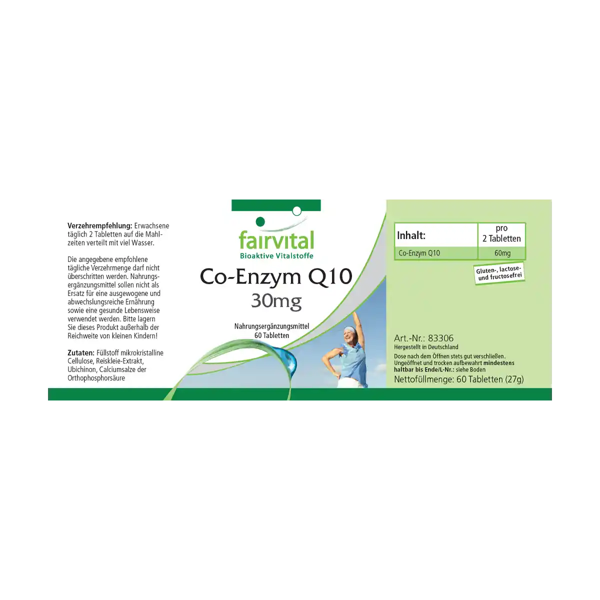 Co-Enzym Q10 30mg  - 60 Tabletten - CoQ10 Ubiquinon Kapseln - Hochdosiert und Vegan | Fairvital