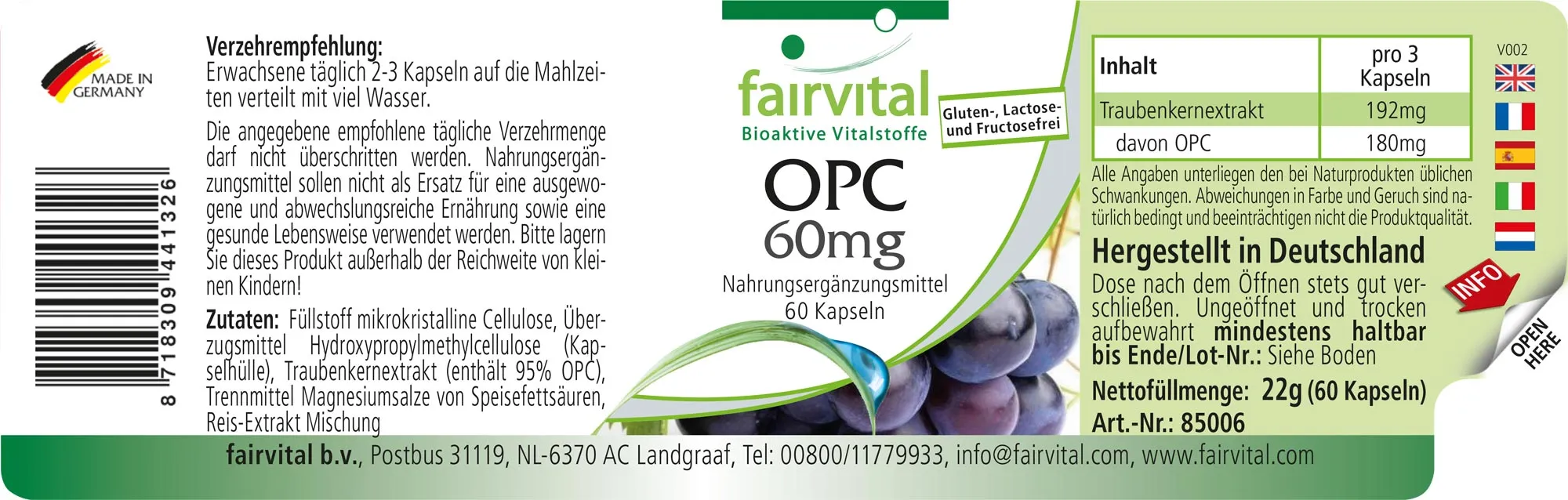 OPC 60mg - 60 Kapseln - oligomere Proanthocyanidine - Hochdosiert und Vegan | Fairvital