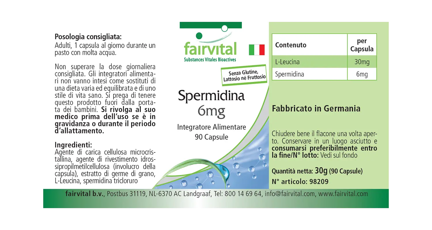 Spermidin 6mg - 90 Kapseln - aus Weizenkeimextrakt- hochdosiert - 100% vegan | Fairvital