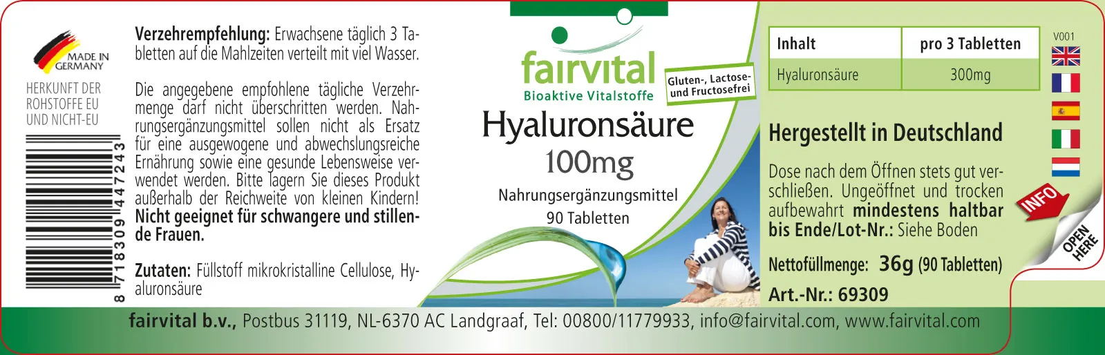 Hyaluronsäure 100mg - 90 Tabletten - Vegan | Fairvital Hyaluronsäure 100mg - 90 Tabletten - Vegan | Fairvital