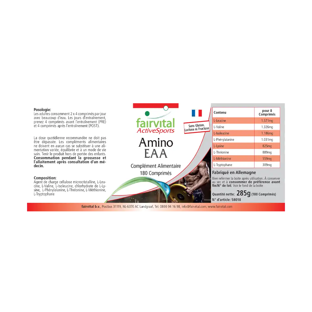 Amino EAA - 180 Tabletten - Mehr als 7500mg essenzielle Aminosäuren - Hochdosiert und Vegan | Fairvital