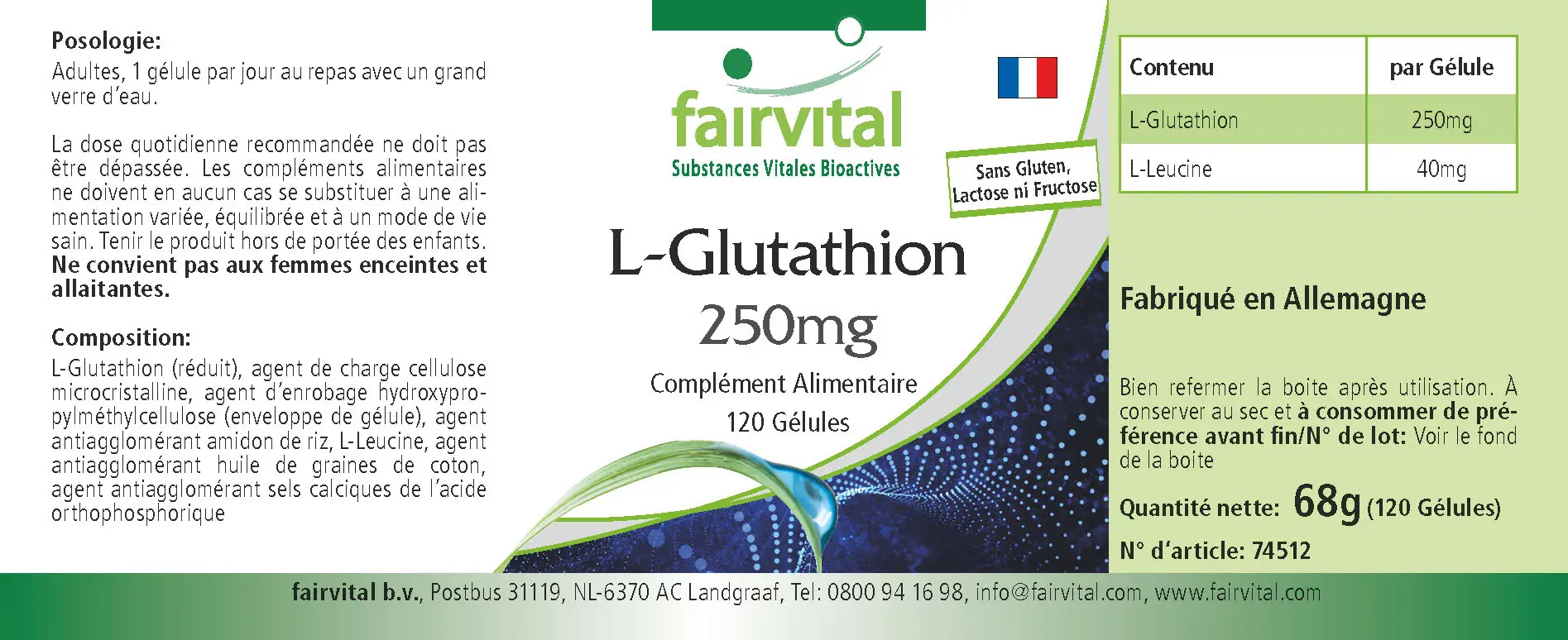 L-Glutathion 250mg - 120 Kapseln - Vegan | Fairvital
