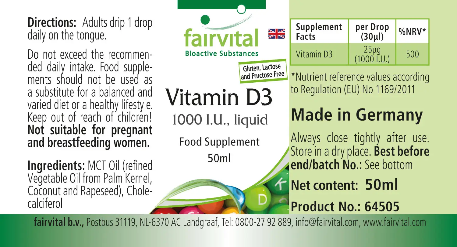 Vitamin D3 flüssig 1000 I.E. pro Tropfen | Fairvital