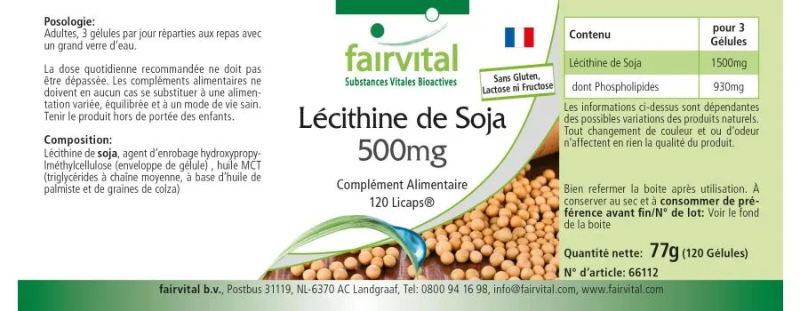 Soja-Lecithin 500mg - 120 LiCaps® - Hochdosiert und Vegan | Fairvital