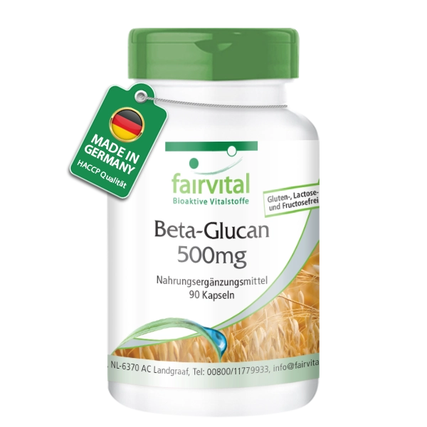 Beta-Glucan 500mg - 90 Kapseln - 70% Polysaccharide aus Hafer - Hochdosiert und Vegan | Fairvital
