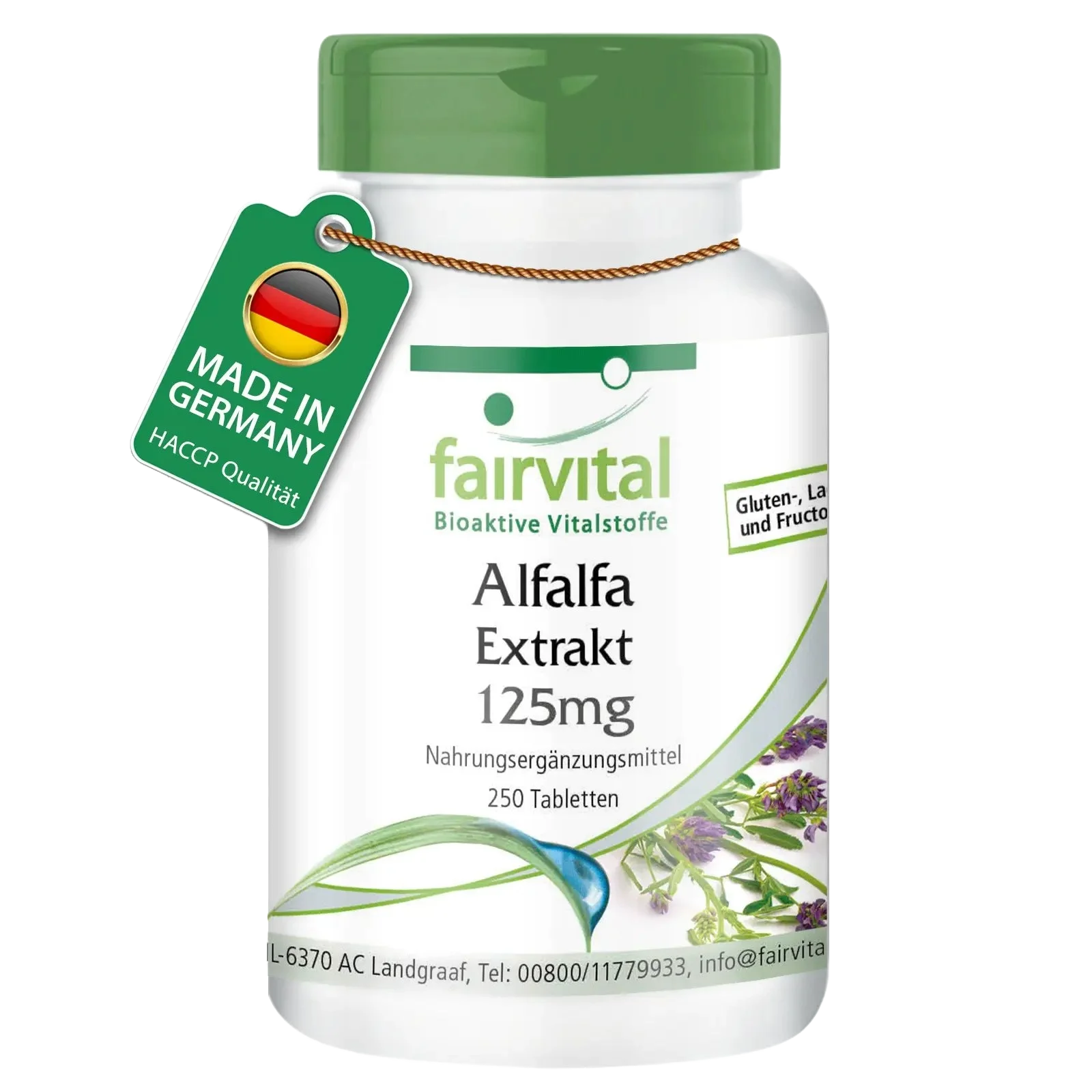 Alfalfa Extrakt 125mg - Medicago sativa (Luzerne) - 250 Tabletten - Hochdosiert und Vegan | Fairvital Alfalfa Extrakt 125mg - Medicago sativa (Luzerne) - 250 Tabletten - Hochdosiert und Vegan | Fairvital