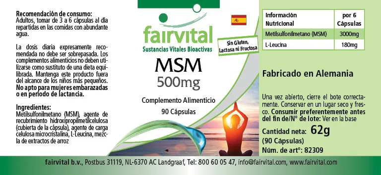 MSM 500mg - 90 Kapseln - Methylsulfonylmethan - Hochdosiert und Vegan | Fairvital MSM 500mg - 90 Kapseln - Methylsulfonylmethan - Hochdosiert und Vegan | Fairvital