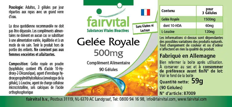 Gelee Royale 500mg - 90 Kapseln - standardisiert auf 4% 10-HDA - Hochdosiert | Fairvital