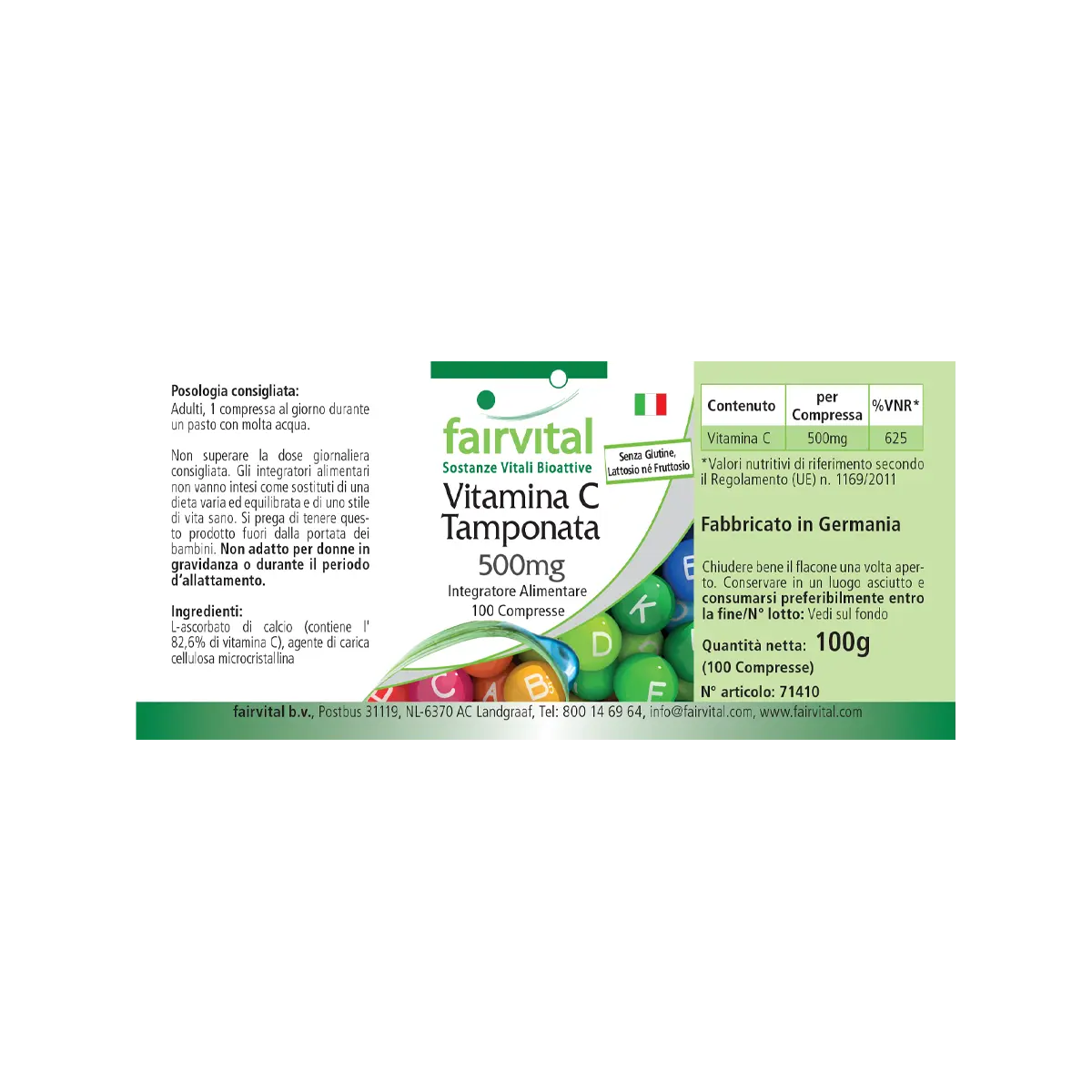 Gepuffertes Vitamin C 500mg - 100 Tabletten - für Immunsystem, Kollagenbildung uvm. - Vegan | Fairvital