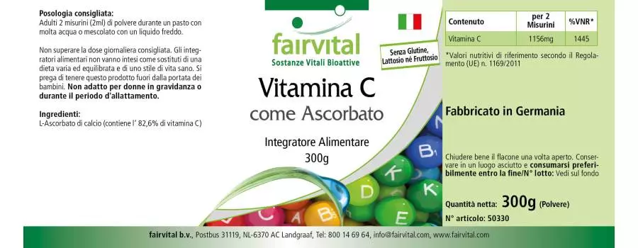 Vitamin C als Ascorbat - 300g Pulver - für Immunsystem, Kollagenbildung uvm. - Vegan | Fairvital