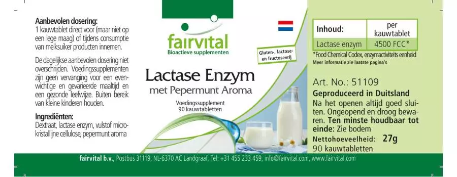 Laktase Enzym mit Pfefferminz Aroma - 90 Kautabletten - Hochdosiert | Fairvital