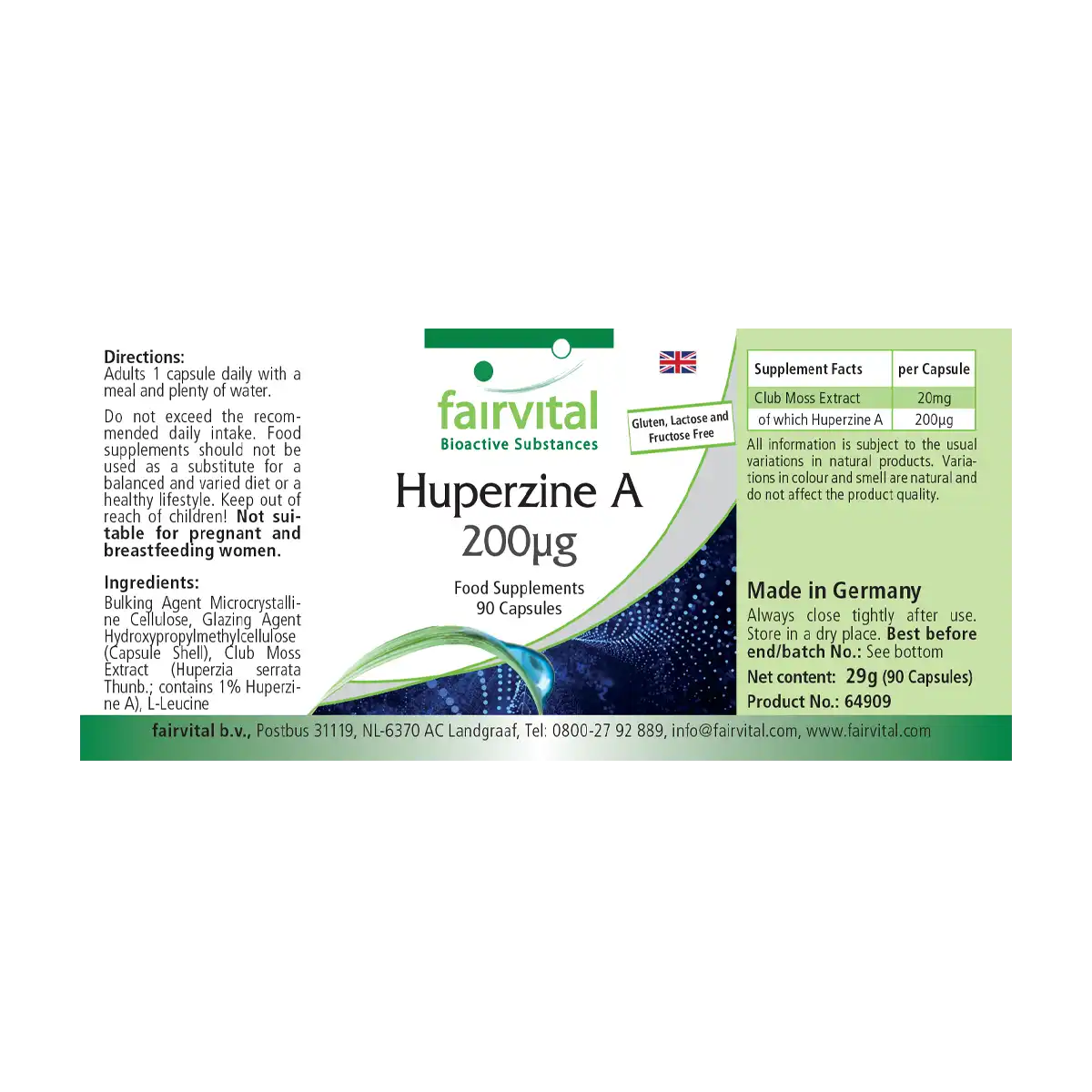 Huperzin A 200µg - 90 Kapseln - aus Bärlapp-Extrakt - Hochdosiert und Vegan | Fairvital
