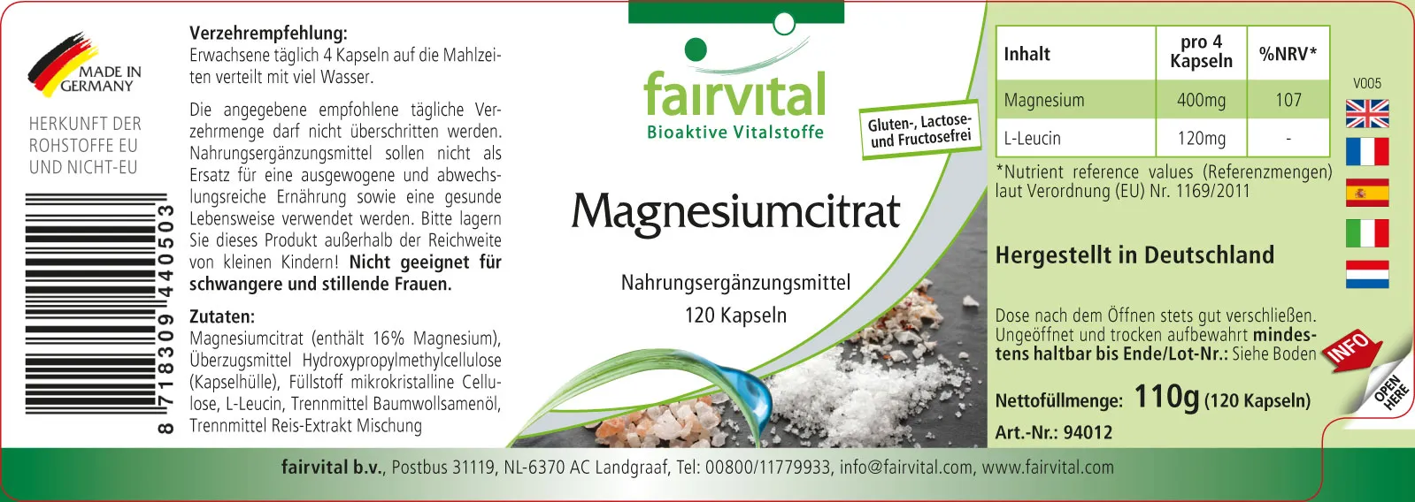 Magnesiumcitrat-120 Kapseln-Vegan | Fairvital
