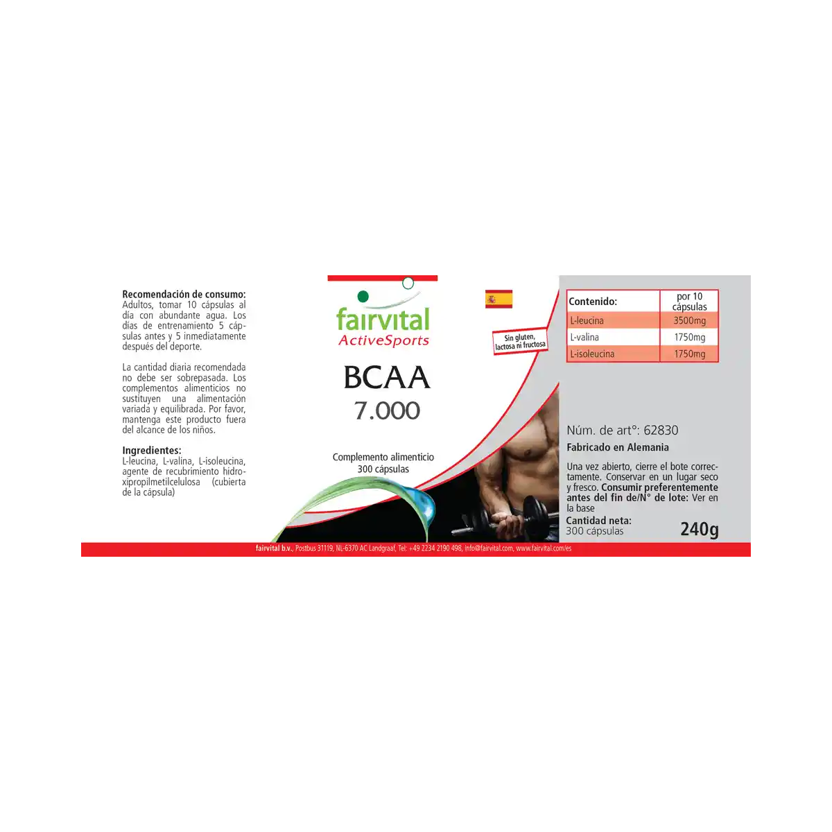 BCAA 7000 - essenzielle Aminosäuren mit Leucin, Valin und Isoleucin - 300 Kapseln - Vegan | Fairvital