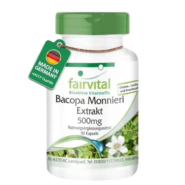 Bacopa Monnieri Extrakt 500mg - Brahmi Kapseln - mit 20% Bacoside - 90 Kapseln - Hochdosiert und Vegan | Fairvital