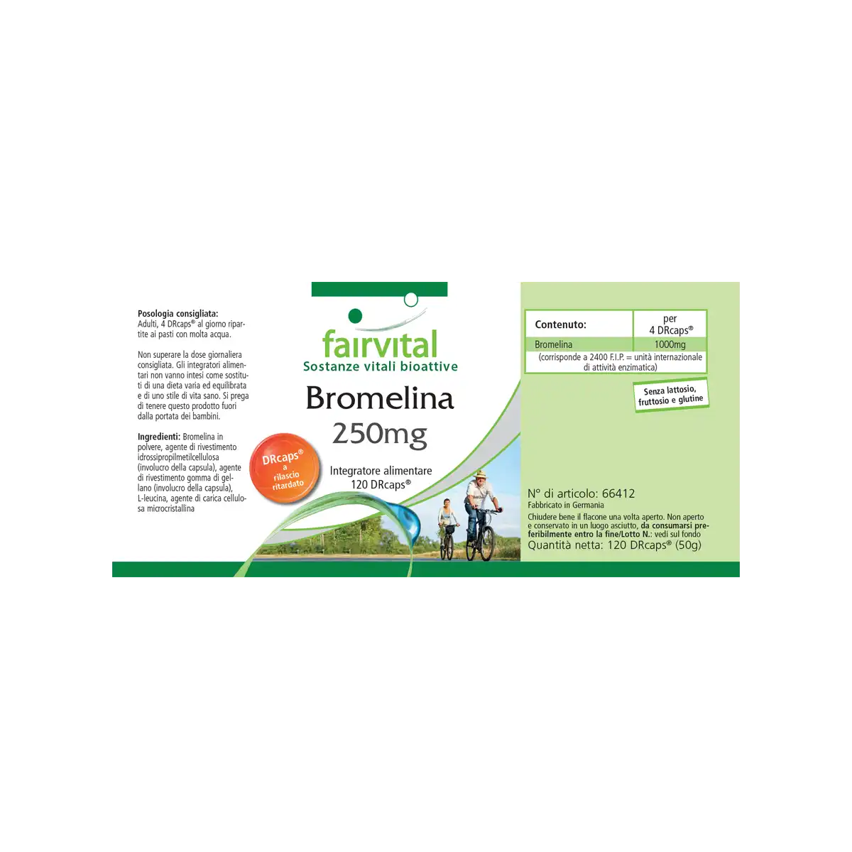 Bromelain 250mg - 120 DRCaps™ - 1000mg pro Tagesdosis - 600 F.I.P. - Ananasenzym - Vegan | Fairvital