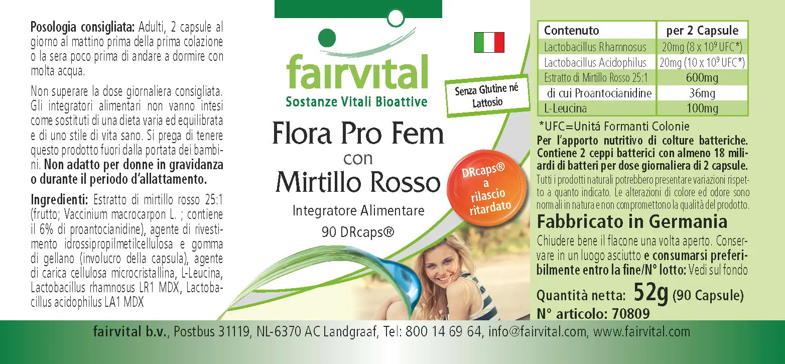 Flora Pro Fem mit Cranberry - 90 DRCaps™ - Lactobacillus rhamnosus Kapseln - acidophilus | Fairvital