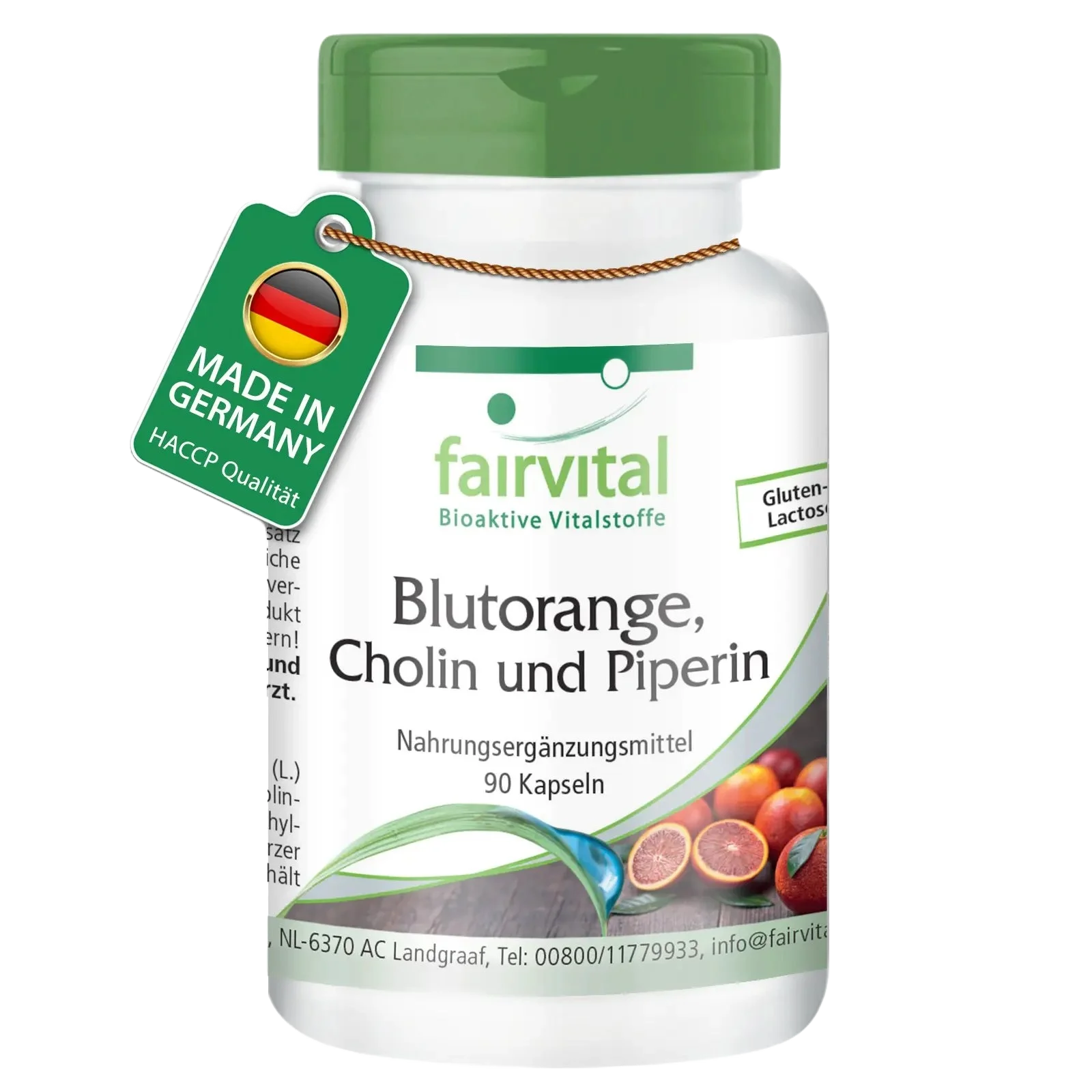 Blutorange, Cholin und Piperin 500mg - 90 Kapseln - mit Vitamin C - für Leberfunktion, Immunsystem uvm. | Fairvital