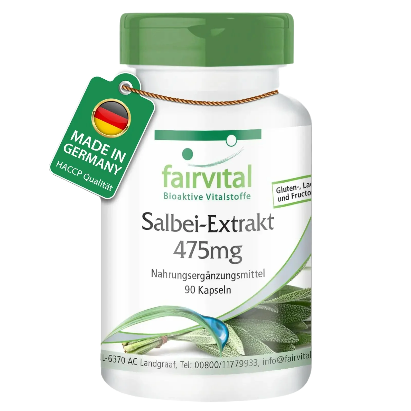 Salbei Extrakt 475mg - 90 Kapseln - 2% essentielle Öle - Salvia officinalis - Vegan | Fairvital