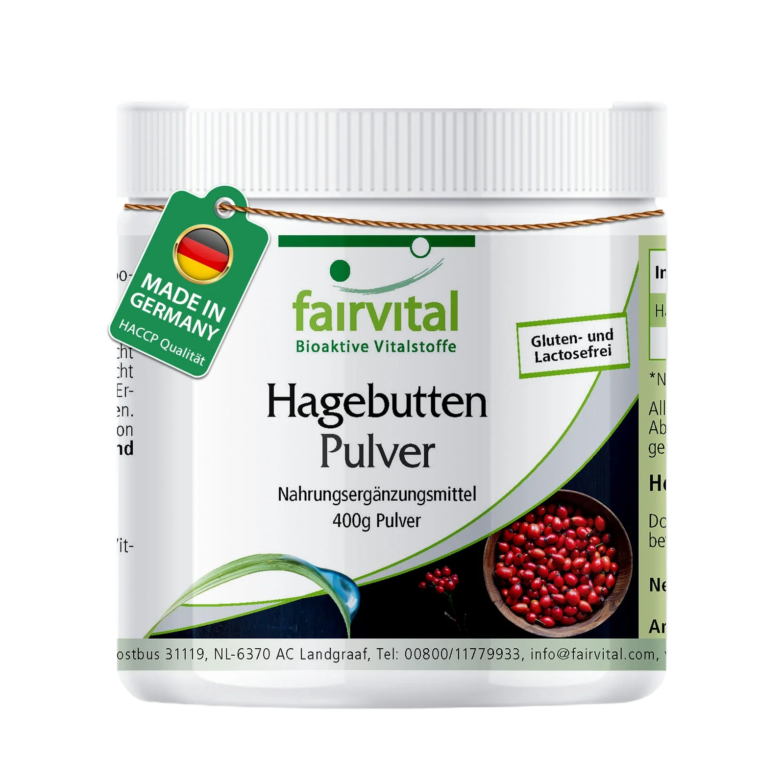 Hagebutten Pulver 400g - mit Vitamin C - für Immunsystem, Kollagenbildung uvm, | Fairvital