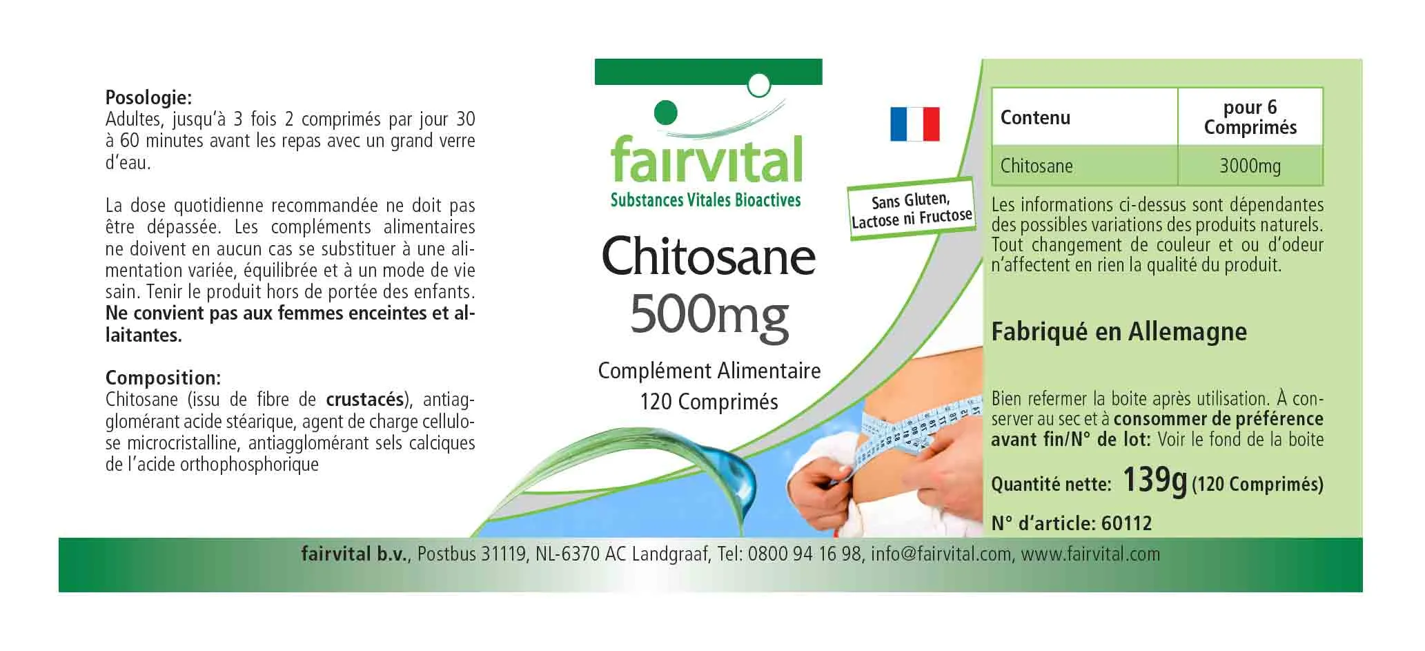 Chitosan 500mg - 120 Tabletten - 3000mg pro Tagesdosis - natürlicher Ballaststoff - Hochdosiert | Fairvital