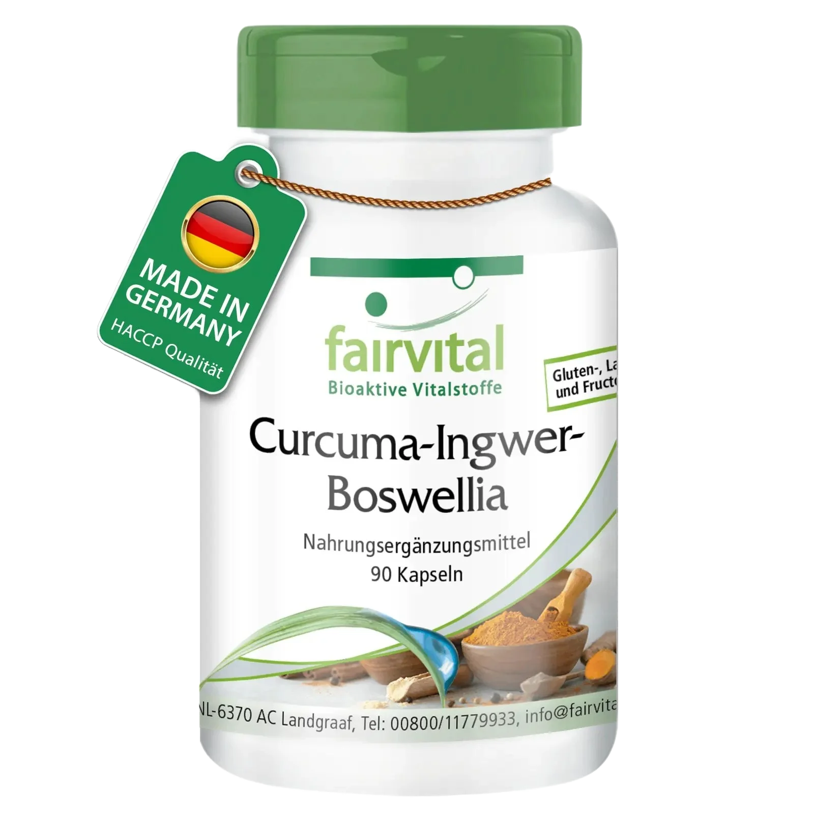 Curcuma - Ingwer - Boswellia - 90 Kapseln - mit Vitamin C - für Immunsystem, Kollagenbildung uvm. - Vegan | Fairvital