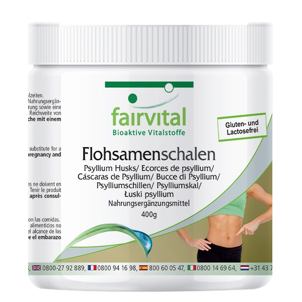 Flohsamenschalen Pulver 400g - Low-Carb - Ballaststoffreich - Psyllium Husks - Hochdosiert und Vegan | Fairvital