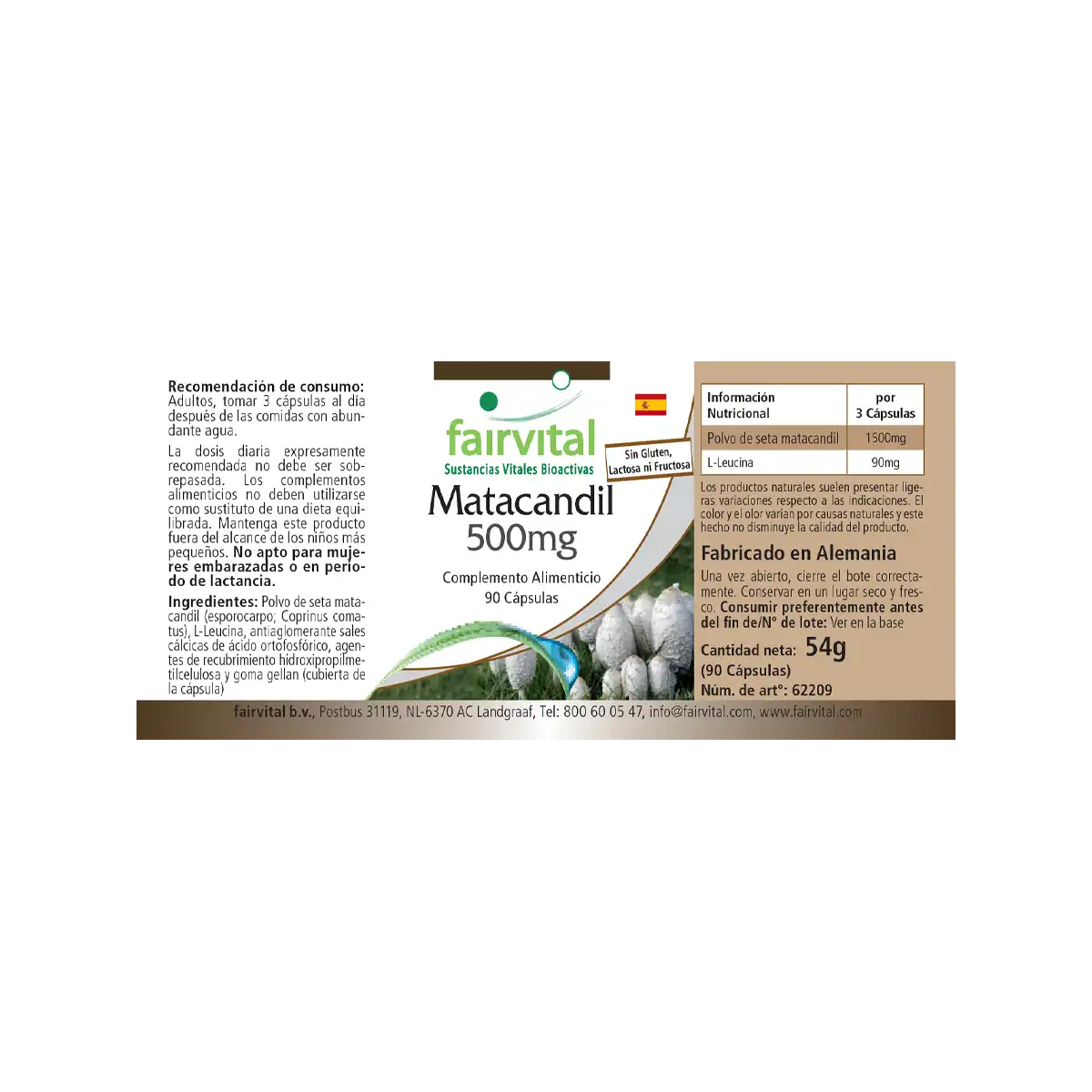 Coprinus 500mg - 90 Kapseln - Coprinus comatus (Spargelpilz) - Hochdosiert und Vegan | Fairvital